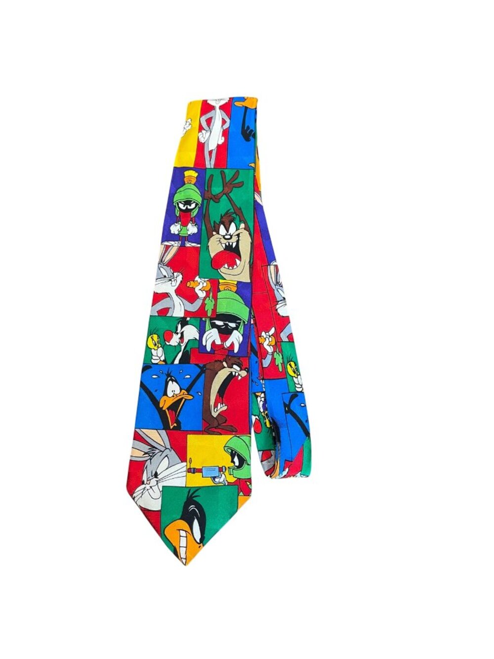 Vintage Looney Tunes Mania Character Tie 100% Silk Handmade Taz, Daffy, Bugs